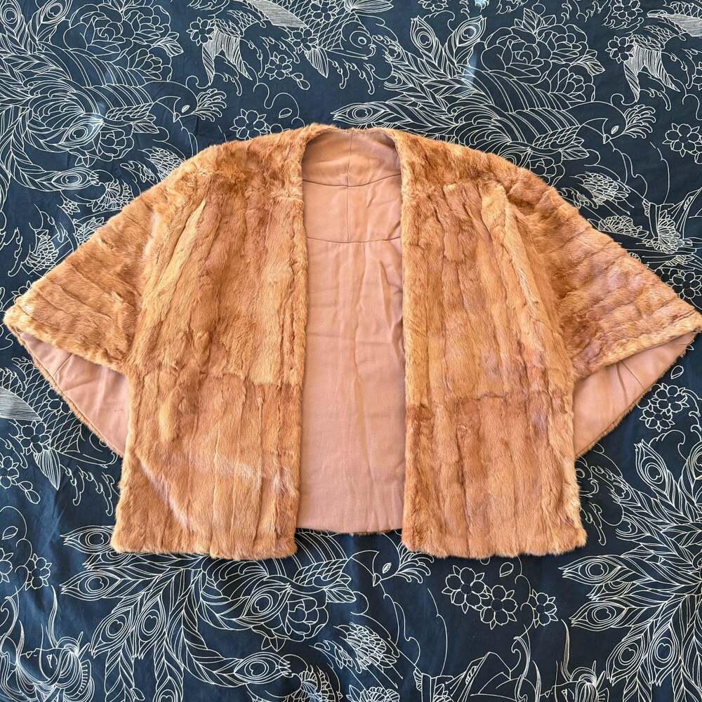 Vintage Brown Genuine Mink Fur Stole Cape Jacket